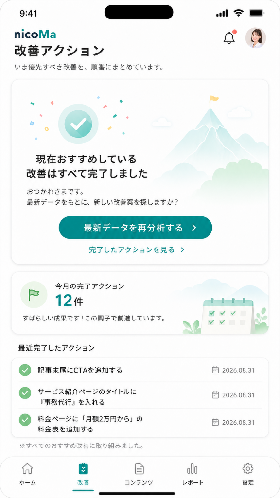 アクション完了